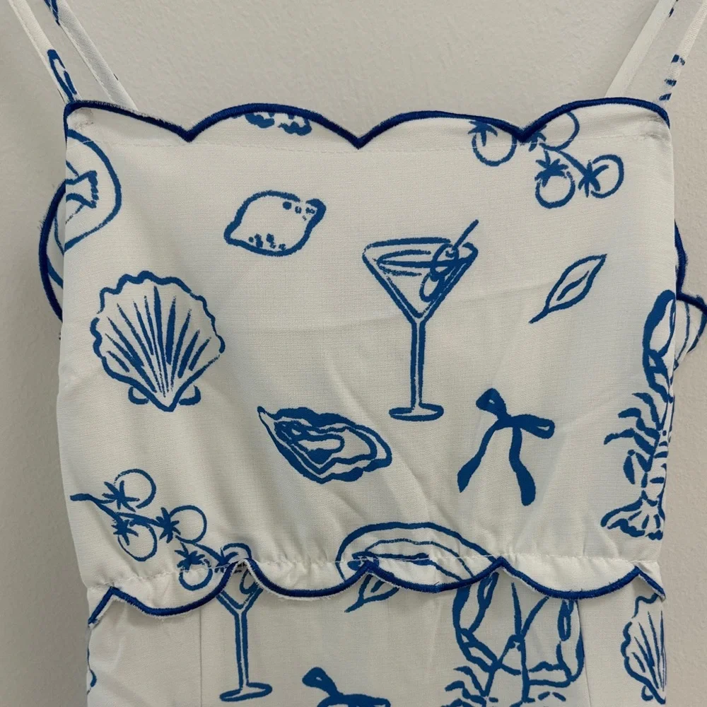 White Maxi Dress with Blue Nautical Print - Picture 2 of 5